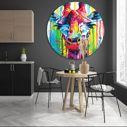 Kleurrijke giraffe met abstracte verfspetters forex muurcirkel
