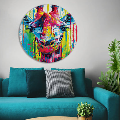 Kleurrijke giraffe met abstracte verfspetters forex muurcirkel