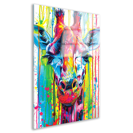 Kleurrijke giraffe met abstracte verfspetters acrylglas