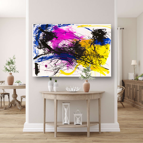 Levendig abstract schilderij met dynamische kleuren poster