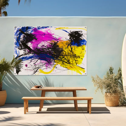 Levendig abstract schilderij met dynamische kleuren tuinposter