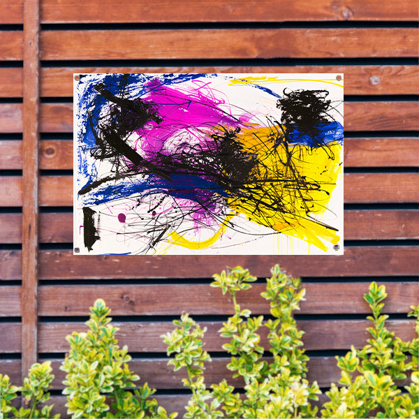 Levendig abstract schilderij met dynamische kleuren tuinposter