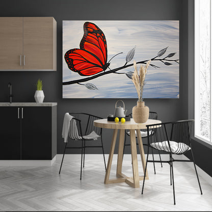 Silhouet schilderij van een vlinder op tak poster