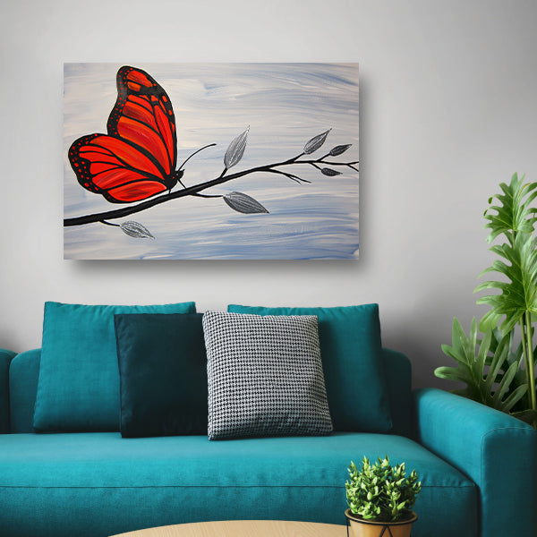 Silhouet schilderij van een vlinder op tak poster