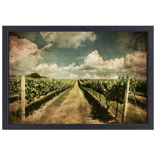 Wijngaardpad onder een dynamische wolkenhemel canvas met baklijst