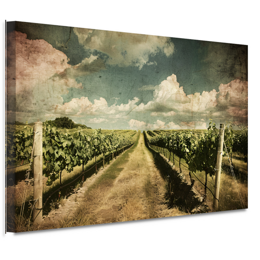 Wijngaardpad onder een dynamische wolkenhemel canvas