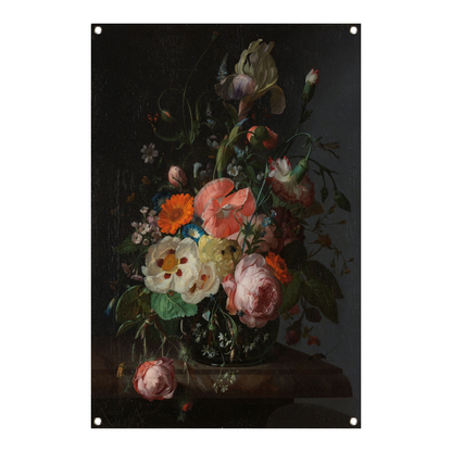 Stilleven met bloemen op een marmeren tafelblad - Rachel Ruysch tuinposter
