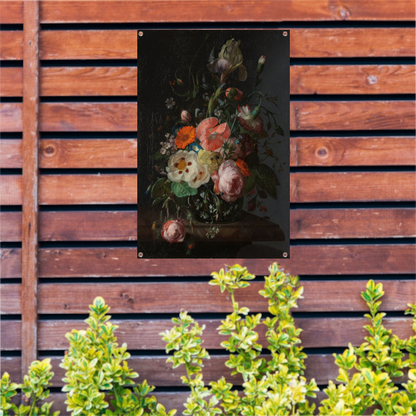 Stilleven met bloemen op een marmeren tafelblad - Rachel Ruysch tuinposter