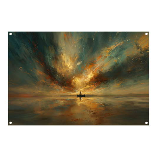 Impressionistische boot op woeste zee tuinposter