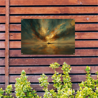 Impressionistische boot op woeste zee tuinposter
