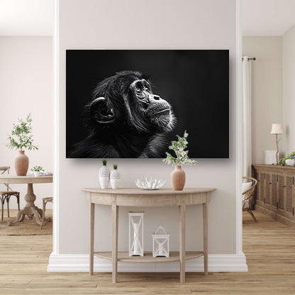 Portret van een peinzende aap in zwart-wit acrylglas