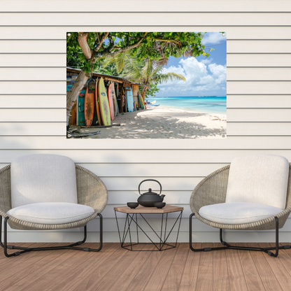 Eclectische Surfshop aan het Tropische Strand tuinposter