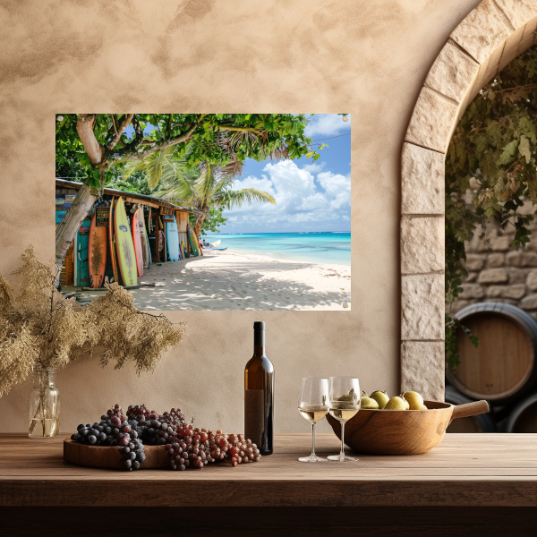 Eclectische Surfshop aan het Tropische Strand tuinposter