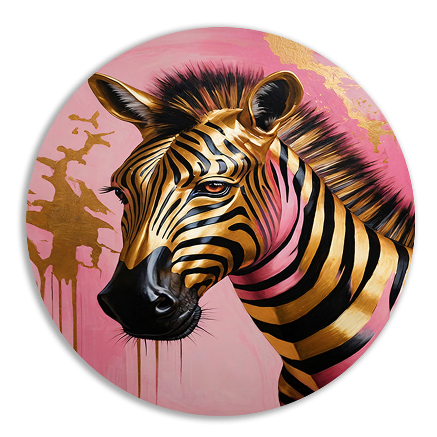 Gouden Zebra met Roze Achtergrond Kunstwerk forex muurcirkel
