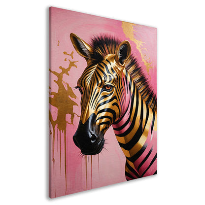 Gouden Zebra met Roze Achtergrond Kunstwerk canvas
