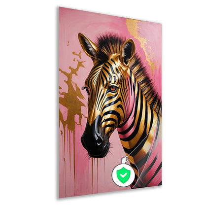Gouden Zebra met Roze Achtergrond Kunstwerk poster
