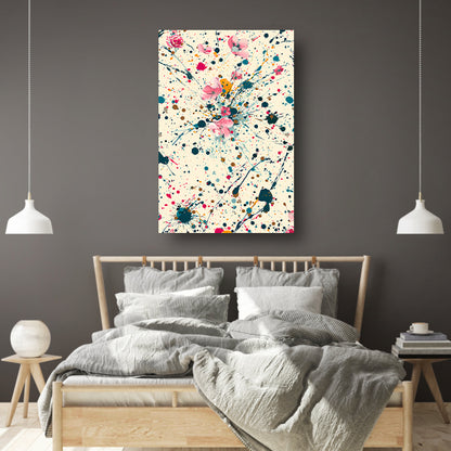 Abstract bloemenzee met Kleurrijk verfspatten canvas