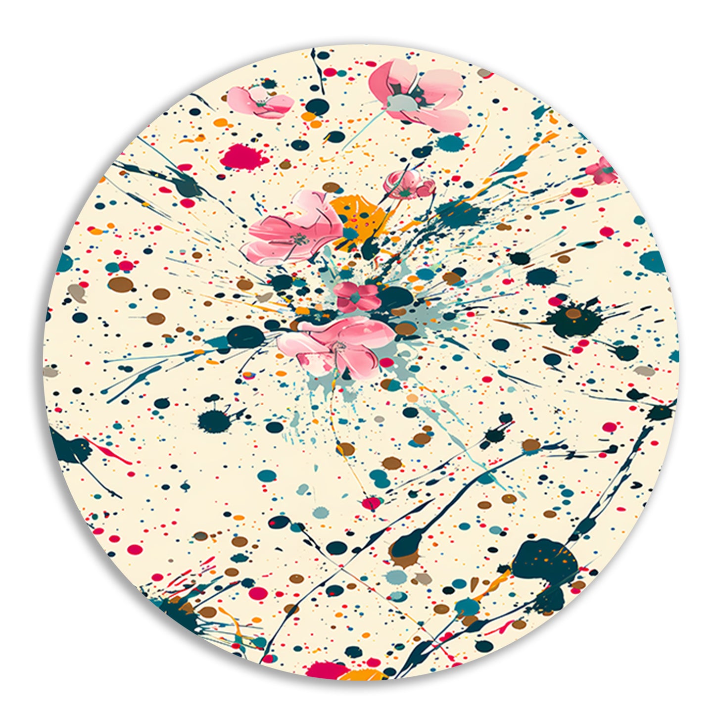 Abstract bloemenzee met Kleurrijk verfspatten aluminium muurcirkel