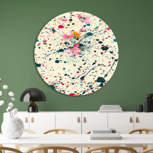 Abstract bloemenzee met Kleurrijk verfspatten aluminium muurcirkel