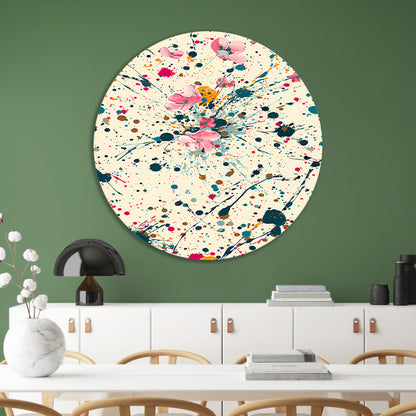 Abstract bloemenzee met Kleurrijk verfspatten aluminium muurcirkel