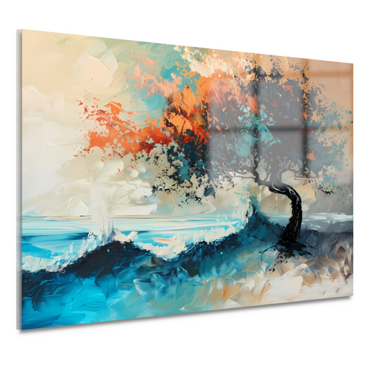 Expressieve Abstracte Boom aan Zee met Levendige Kleuren acrylglas
