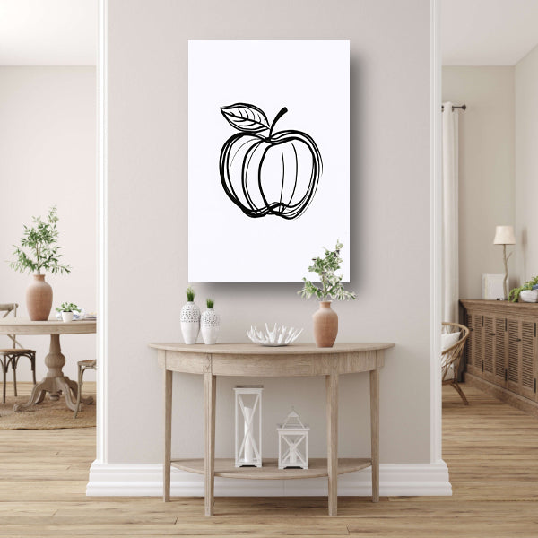 Zwart-witte appel lijntekening minimalisme canvas