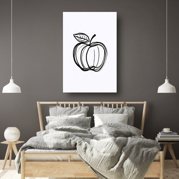 Zwart-witte appel lijntekening minimalisme canvas