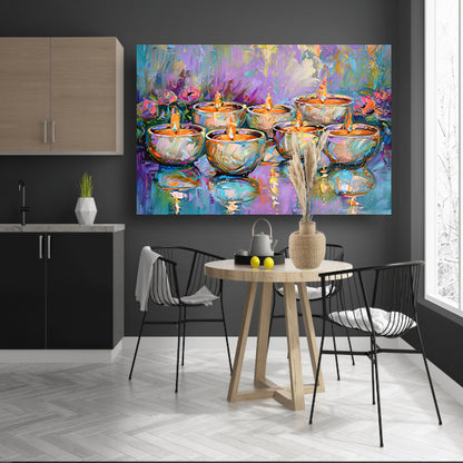 Kleurrijk abstract schilderij van brandende kaarsen acrylglas