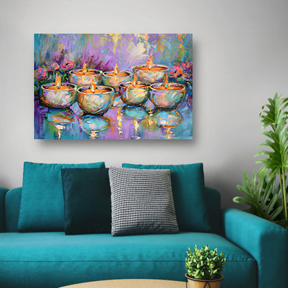 Kleurrijk abstract schilderij van brandende kaarsen acrylglas