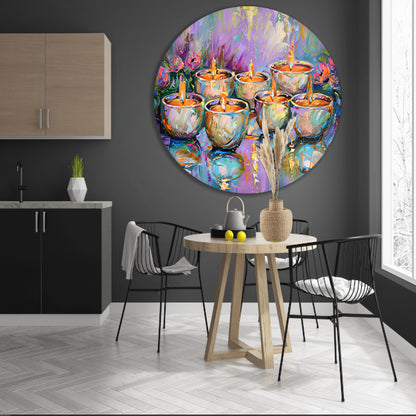 Kleurrijk abstract schilderij van brandende kaarsen forex muurcirkel