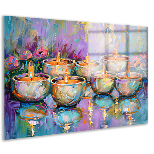 Kleurrijk abstract schilderij van brandende kaarsen acrylglas