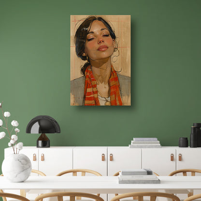 Elegante vrouw met kleurrijke sjaal canvas met baklijst