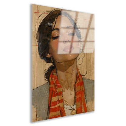 Elegante vrouw met kleurrijke sjaal acrylglas