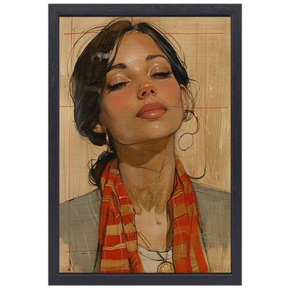 Elegante vrouw met kleurrijke sjaal canvas met baklijst