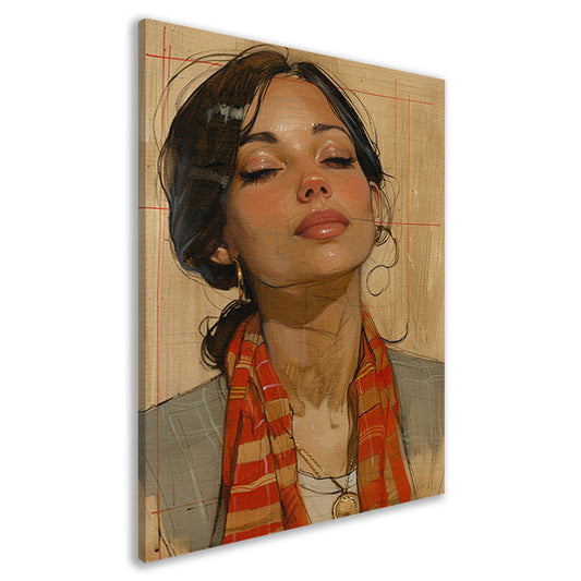 Elegante vrouw met kleurrijke sjaal canvas