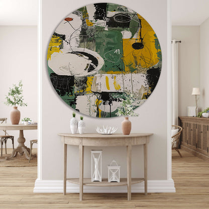 Abstract dynamisch schilderij met levendige kleuren aluminium muurcirkel