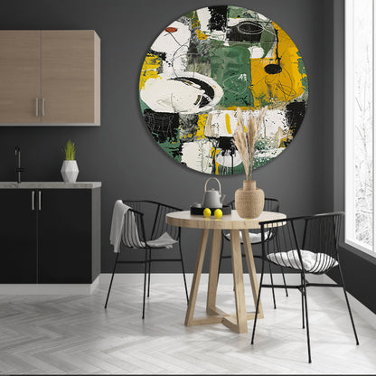 Abstract dynamisch schilderij met levendige kleuren aluminium muurcirkel
