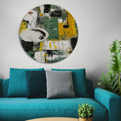 Abstract dynamisch schilderij met levendige kleuren aluminium muurcirkel