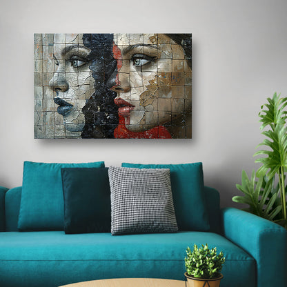 Twee Gezichten Verdeeld door Kleur en Textuur canvas
