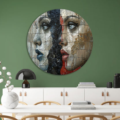 Twee Gezichten Verdeeld door Kleur en Textuur aluminium muurcirkel