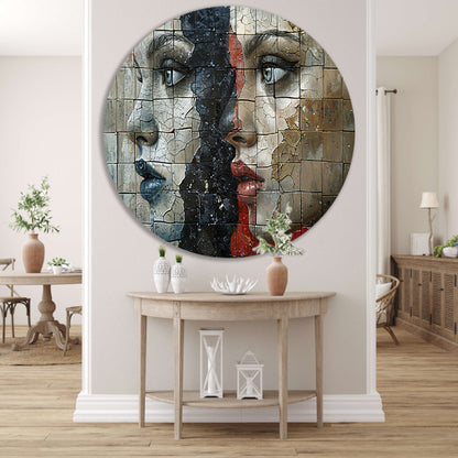 Twee Gezichten Verdeeld door Kleur en Textuur aluminium muurcirkel