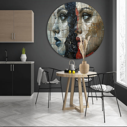 Twee Gezichten Verdeeld door Kleur en Textuur aluminium muurcirkel
