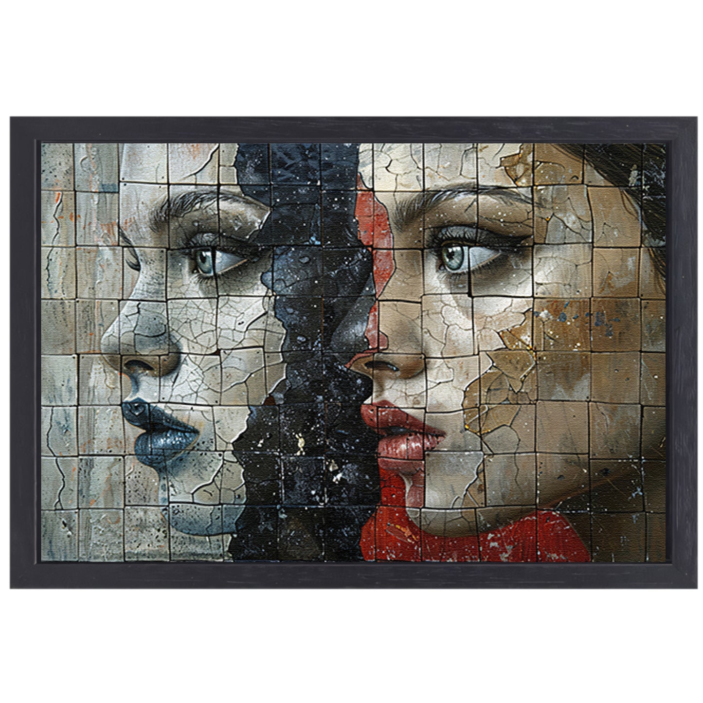 Twee Gezichten Verdeeld door Kleur en Textuur canvas met baklijst