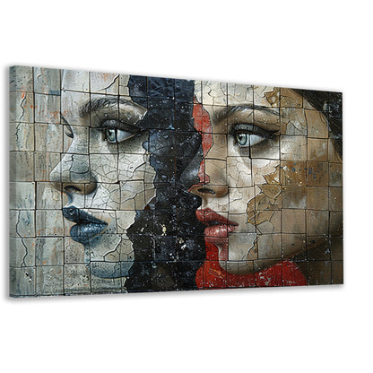 Twee Gezichten Verdeeld door Kleur en Textuur canvas
