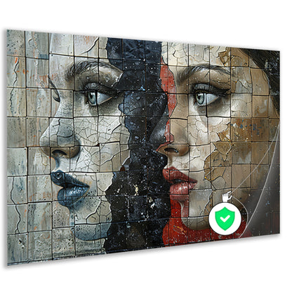 Twee Gezichten Verdeeld door Kleur en Textuur poster