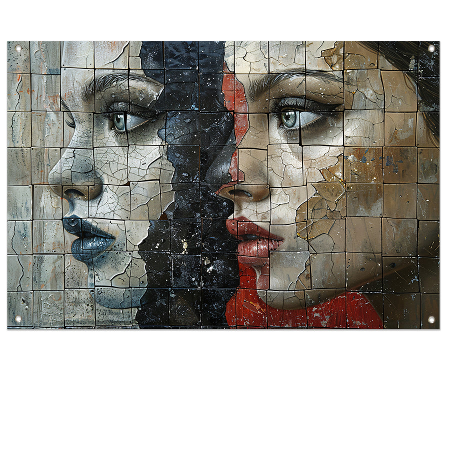 Twee Gezichten Verdeeld door Kleur en Textuur tuinposter