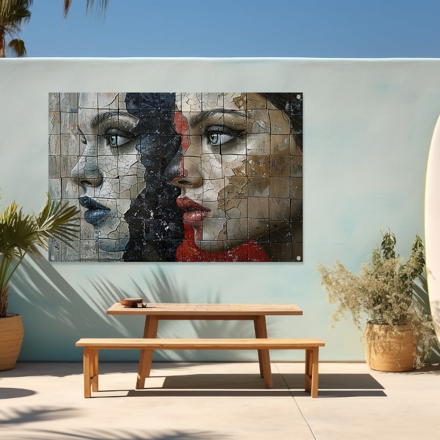 Twee Gezichten Verdeeld door Kleur en Textuur tuinposter