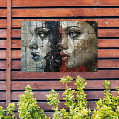 Twee Gezichten Verdeeld door Kleur en Textuur tuinposter