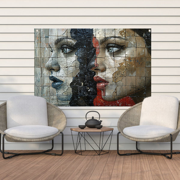 Twee Gezichten Verdeeld door Kleur en Textuur tuinposter