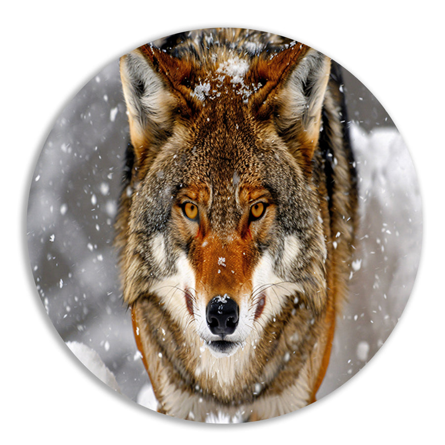 Close-up van een Wolf in de Sneeuw forex muurcirkel